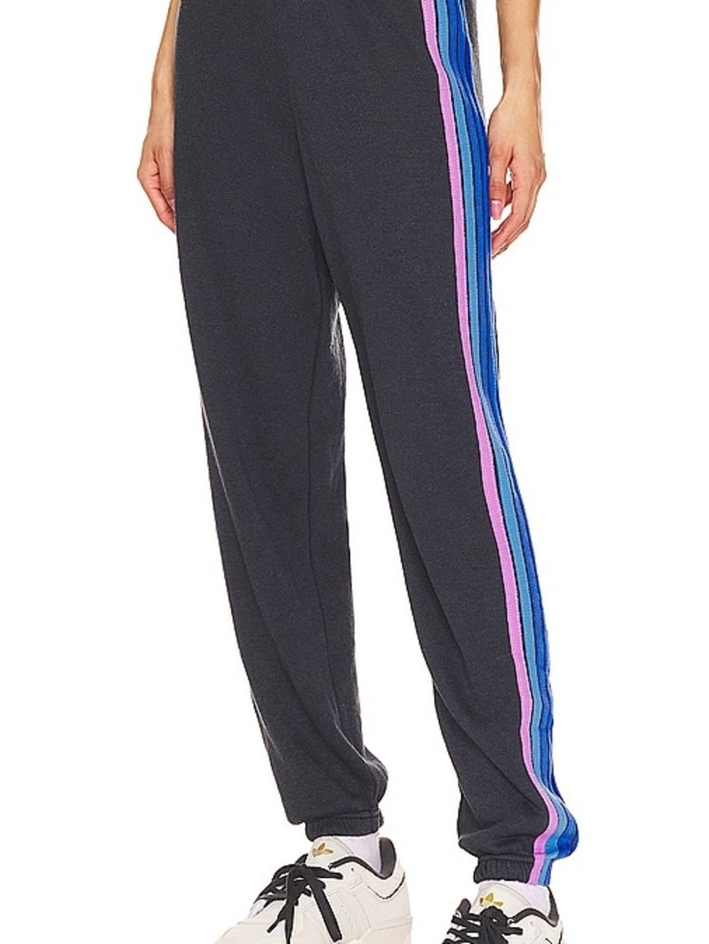 Aviator Nation Pants Women’s XS 5 Stripe Sweatpant Charcoal & Blue Purple
